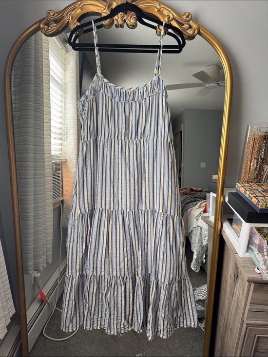 aerie Dresses & Skirts - Tiered Striped Spaghetti Strap Maxi Dress - Blue & Cream